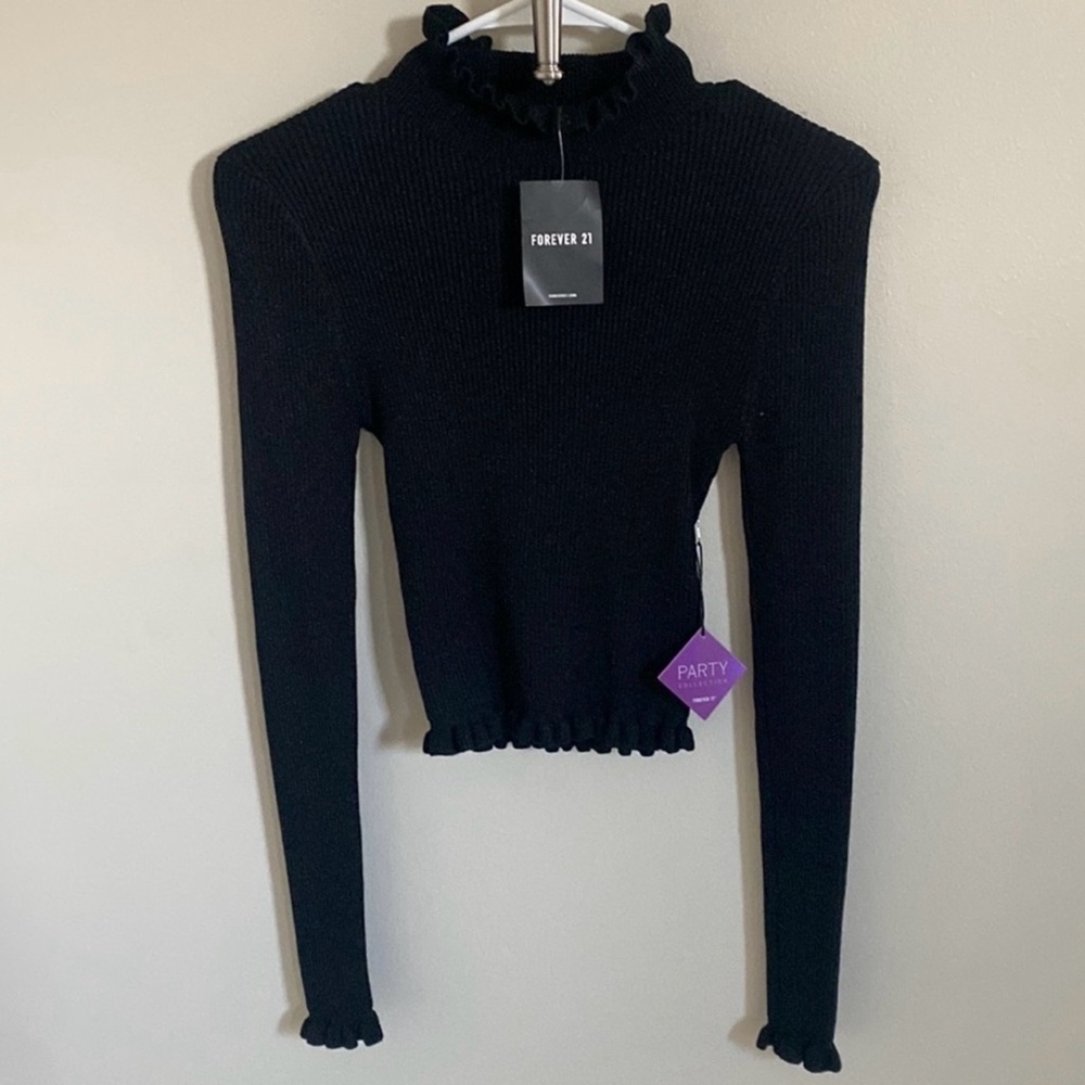 Forever 21 Party Collection Black Sparkle Ribbed Sweater Top | Small | NWT